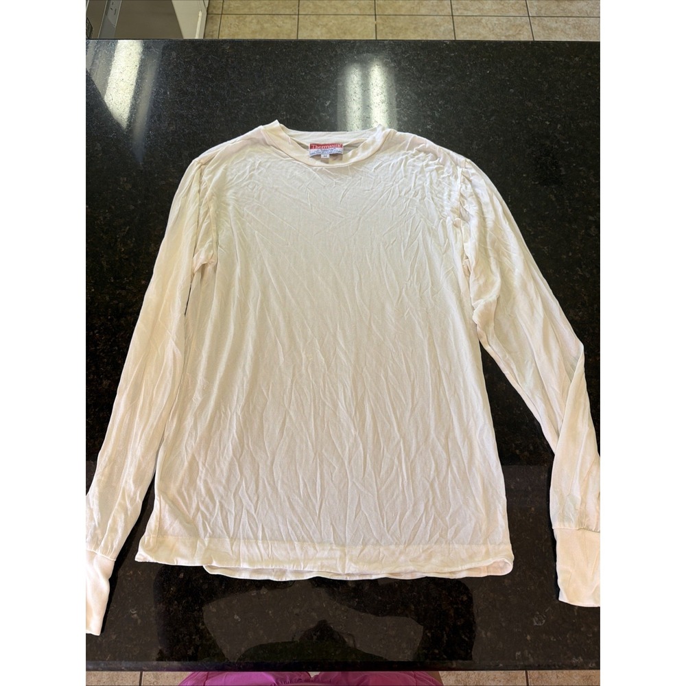 Thermasilk by Terramar Mens Sz M White 100% Pure Silk Long Sleeve Thermal Top